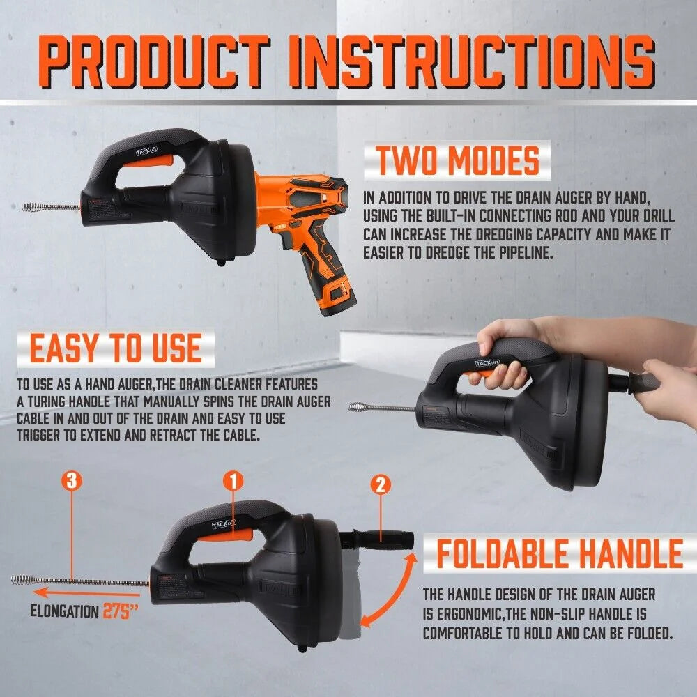 Drain Cleaner Auger Plumbing Unblocker Sewage Pipe Cleaning