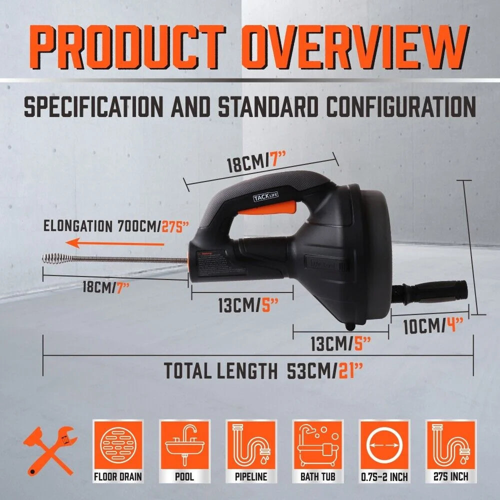 Drain Cleaner Auger Plumbing Unblocker Sewage Pipe Cleaning