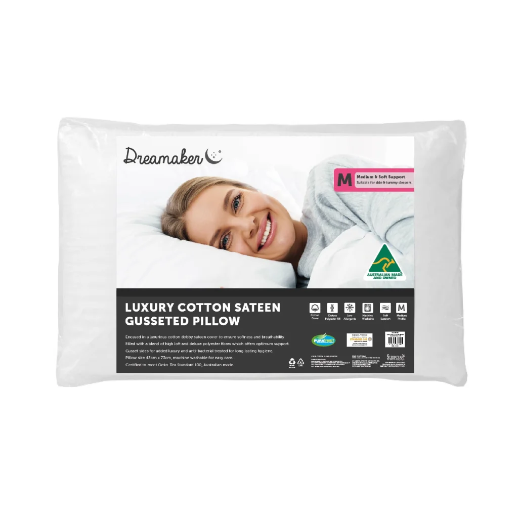 Dreamaker Luxury Cotton Sateen Gusseted Pillow