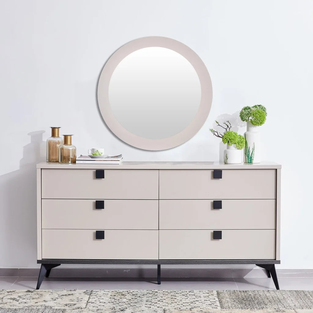 Dressing Chest With 6 Storage Drawers MDF Mirror