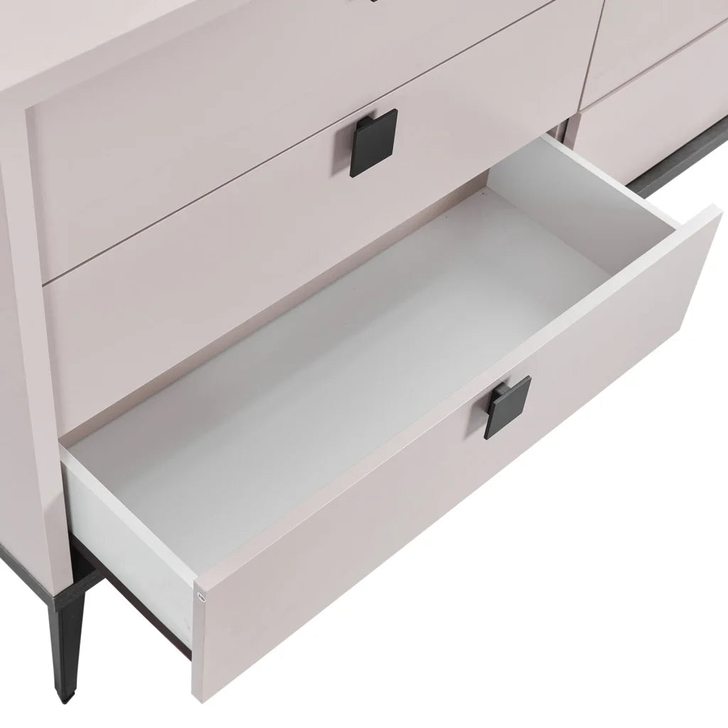Dressing Chest With 6 Storage Drawers MDF Mirror