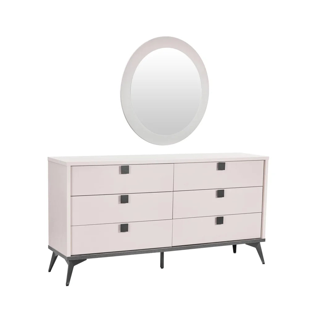 Dressing Chest With 6 Storage Drawers MDF Mirror