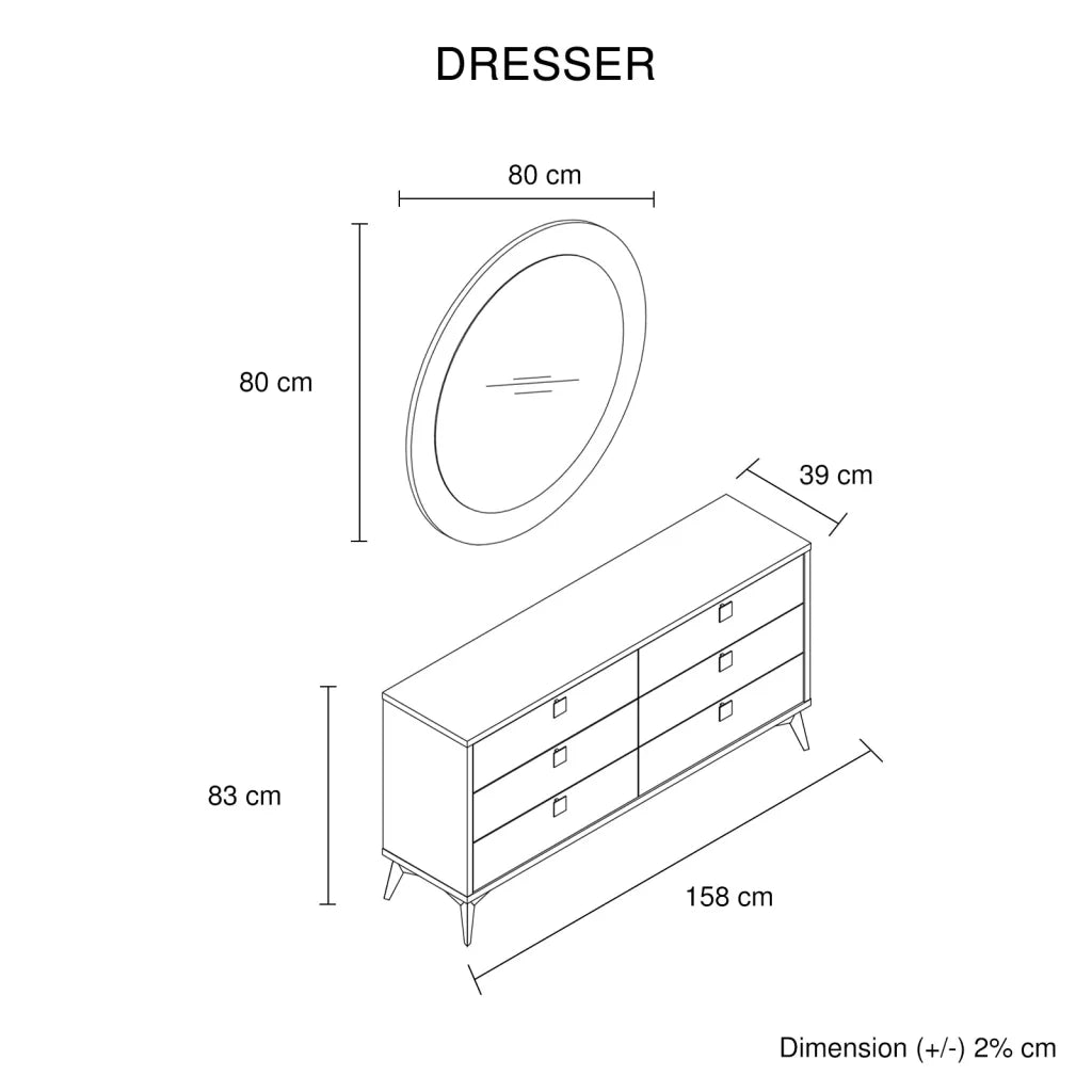 Dressing Chest With 6 Storage Drawers MDF Mirror