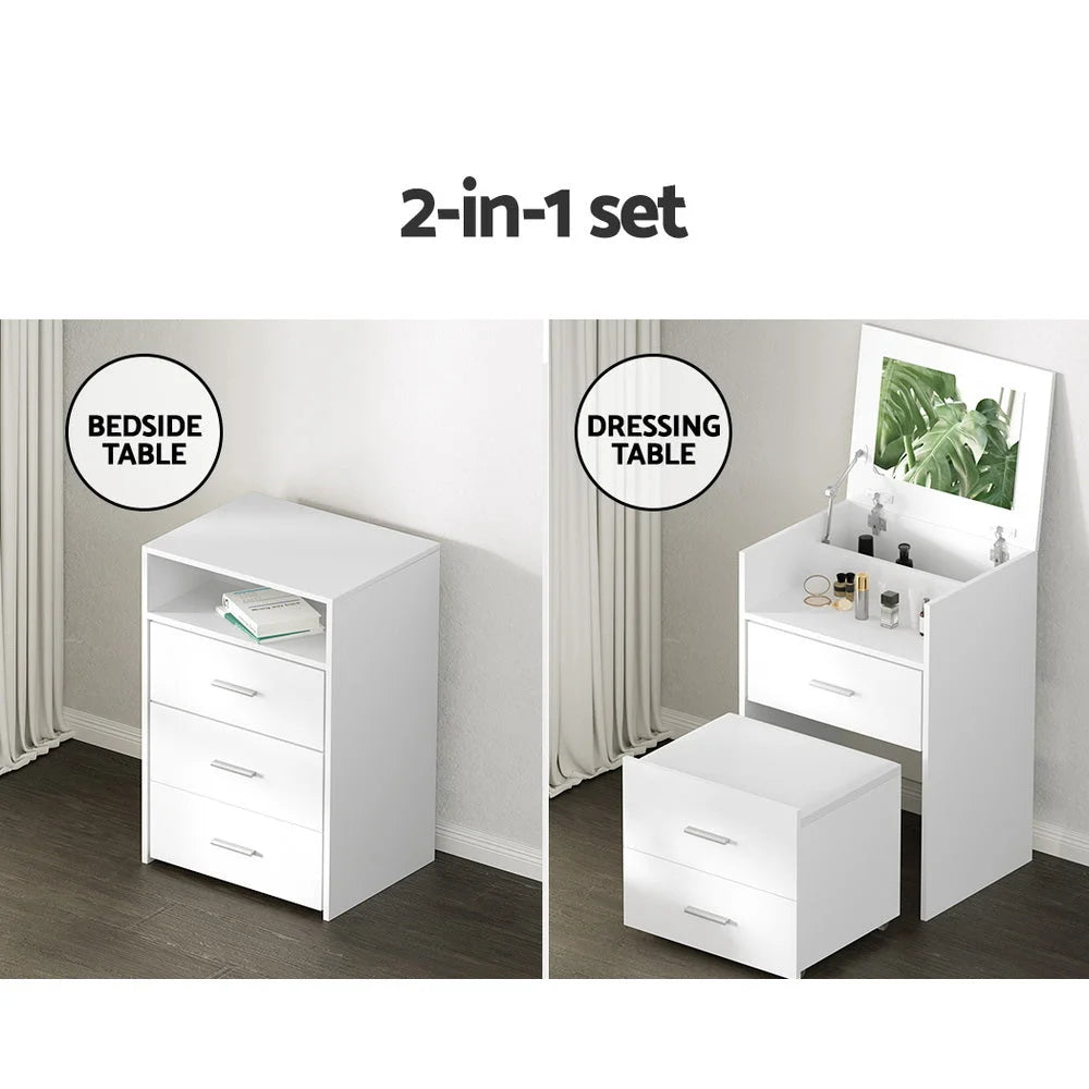 Dressing Table & Bedside Tables 2-in-1 Hidden Makeup Mirror