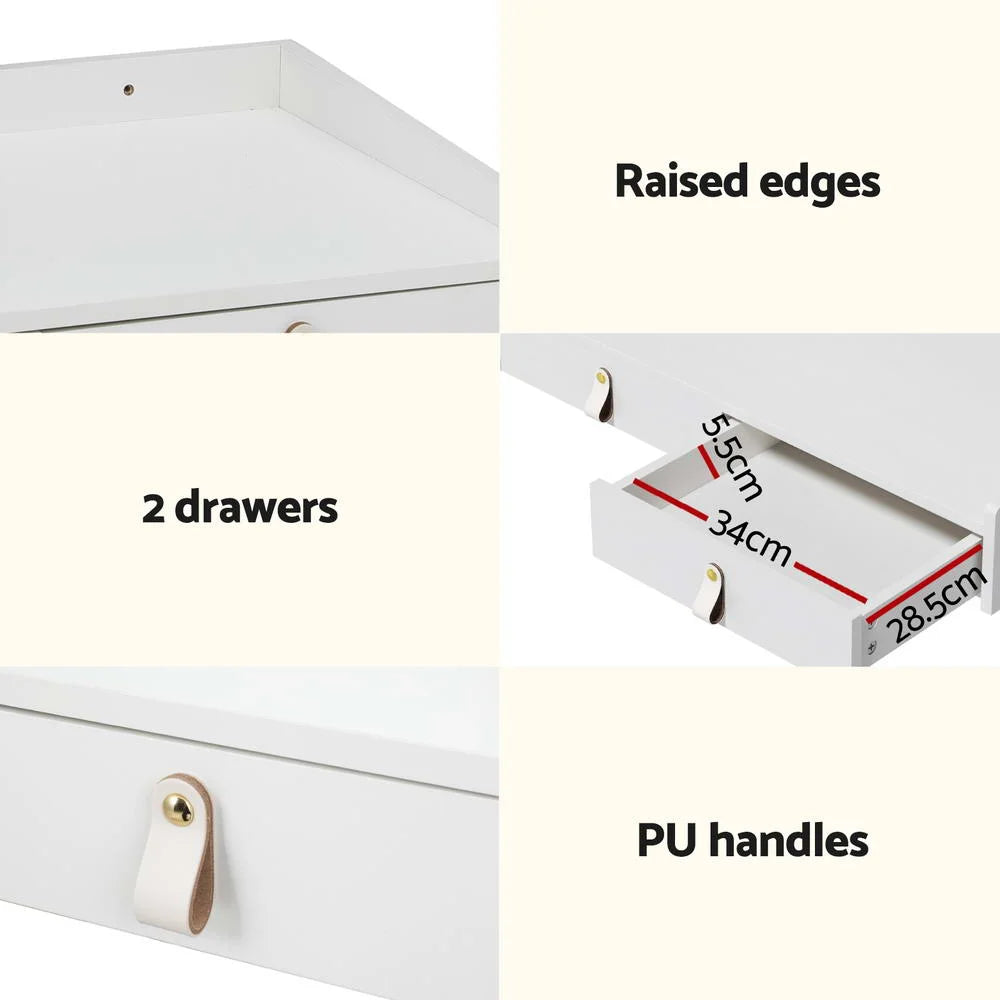 White dressing table floating with handles, panels and accessory pieces