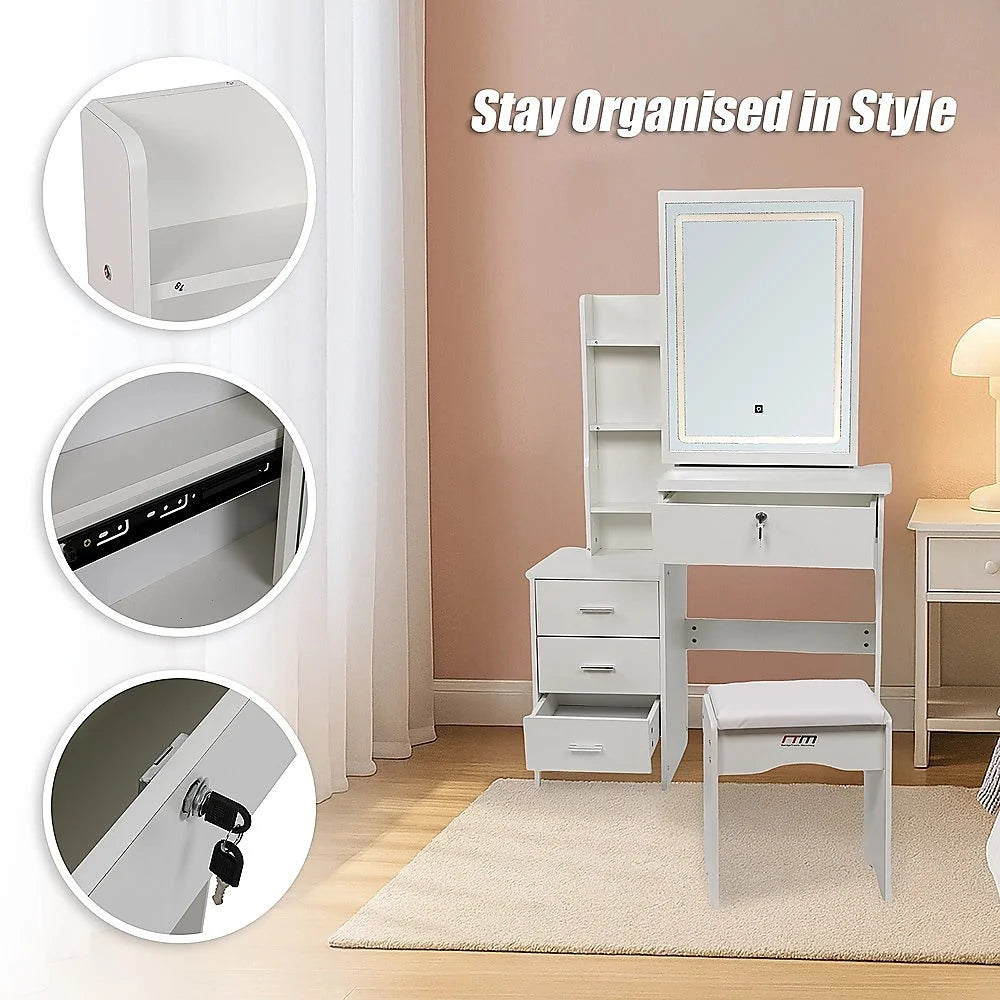 Dressing Table LED Makeup Mirror Stool Set Vanity Desk