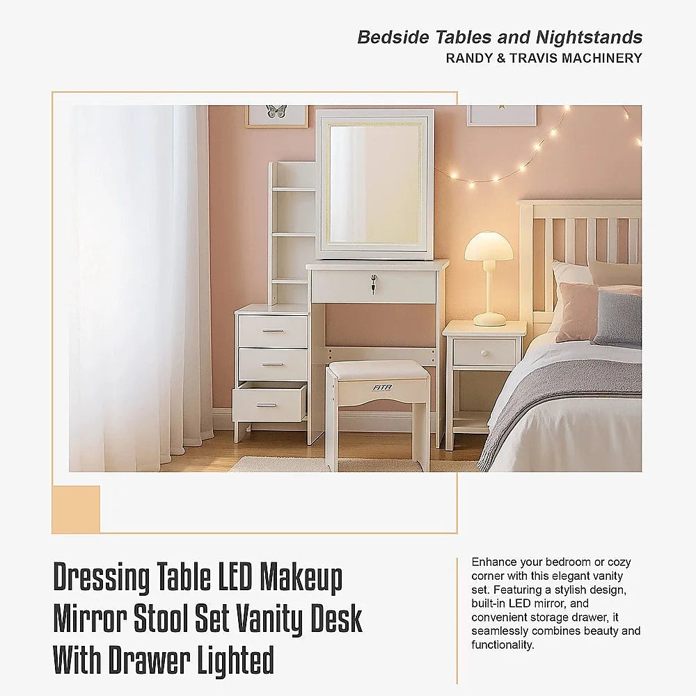 Dressing Table LED Makeup Mirror Stool Set Vanity Desk