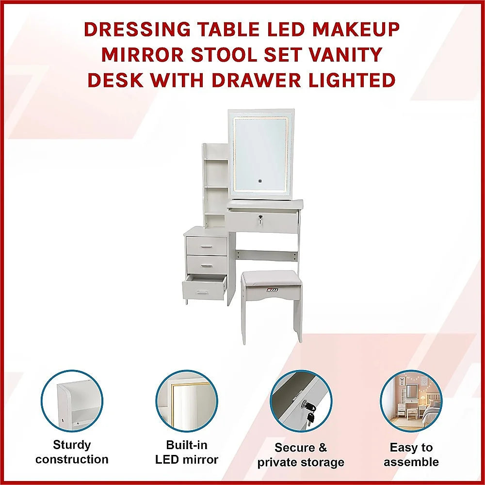 Dressing Table LED Makeup Mirror Stool Set Vanity Desk