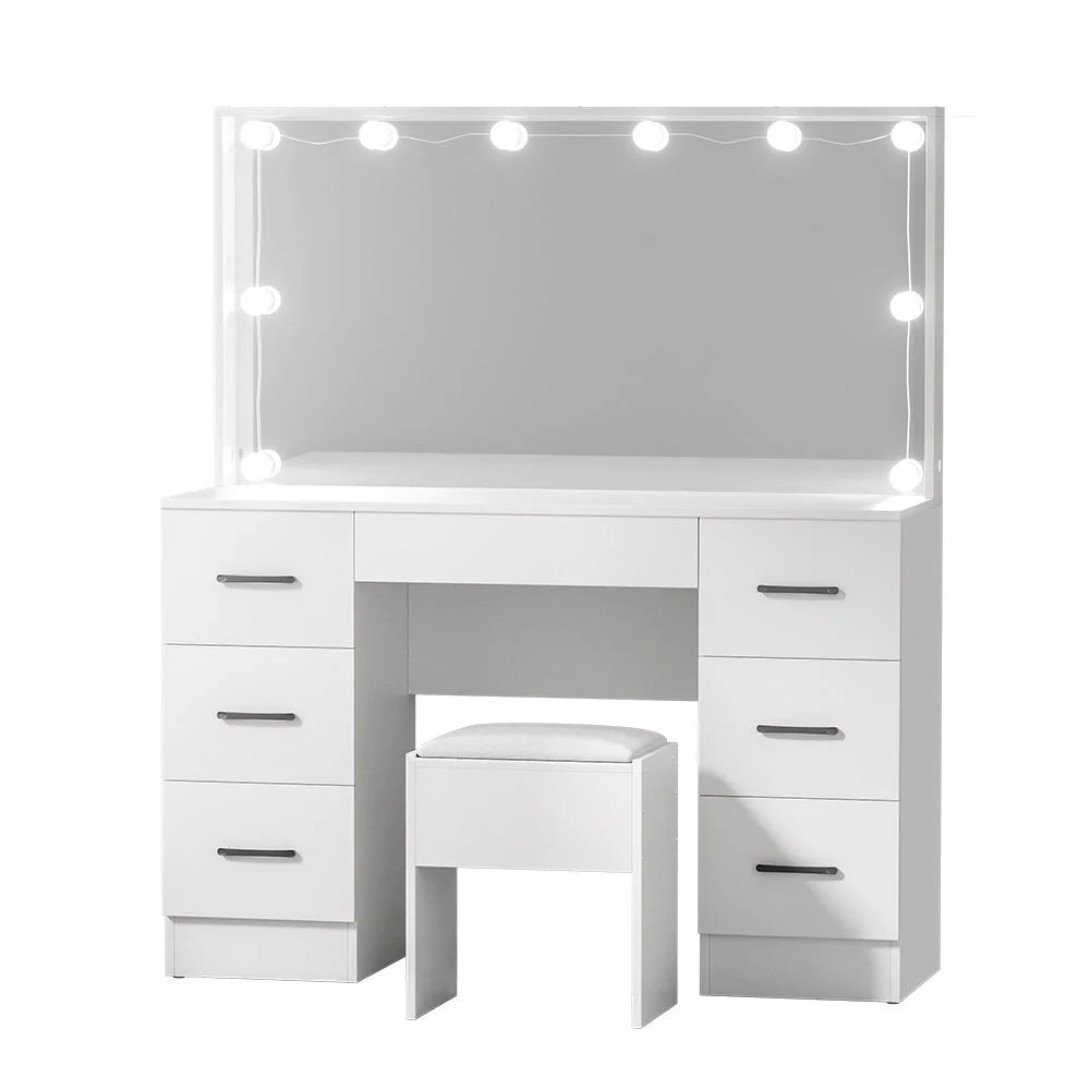 Dressing Table Set with Stool & 10 LED Bulbs - White Debbie