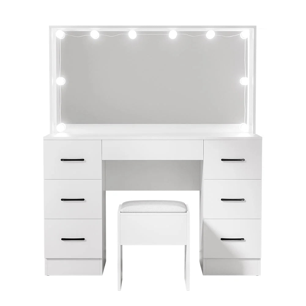 Dressing Table Set with Stool & 10 LED Bulbs - White Debbie