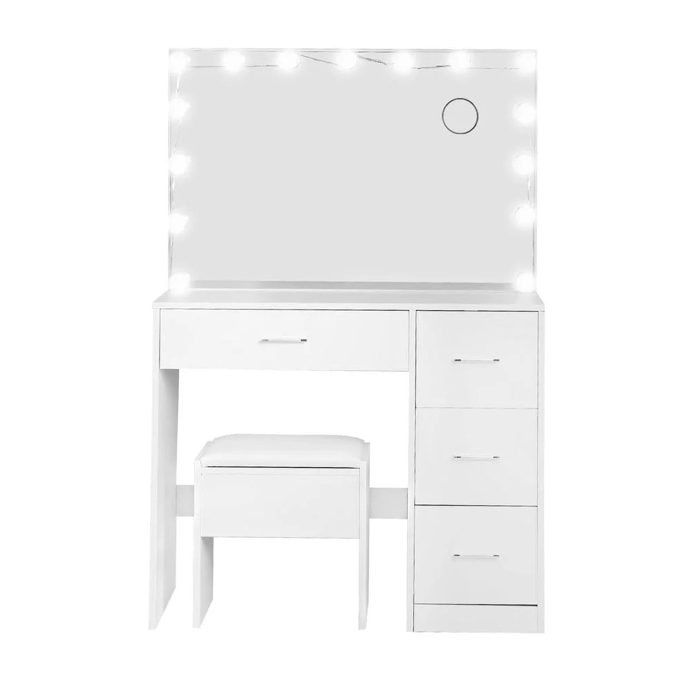 White dressing table with makeup desk surface and stool seat