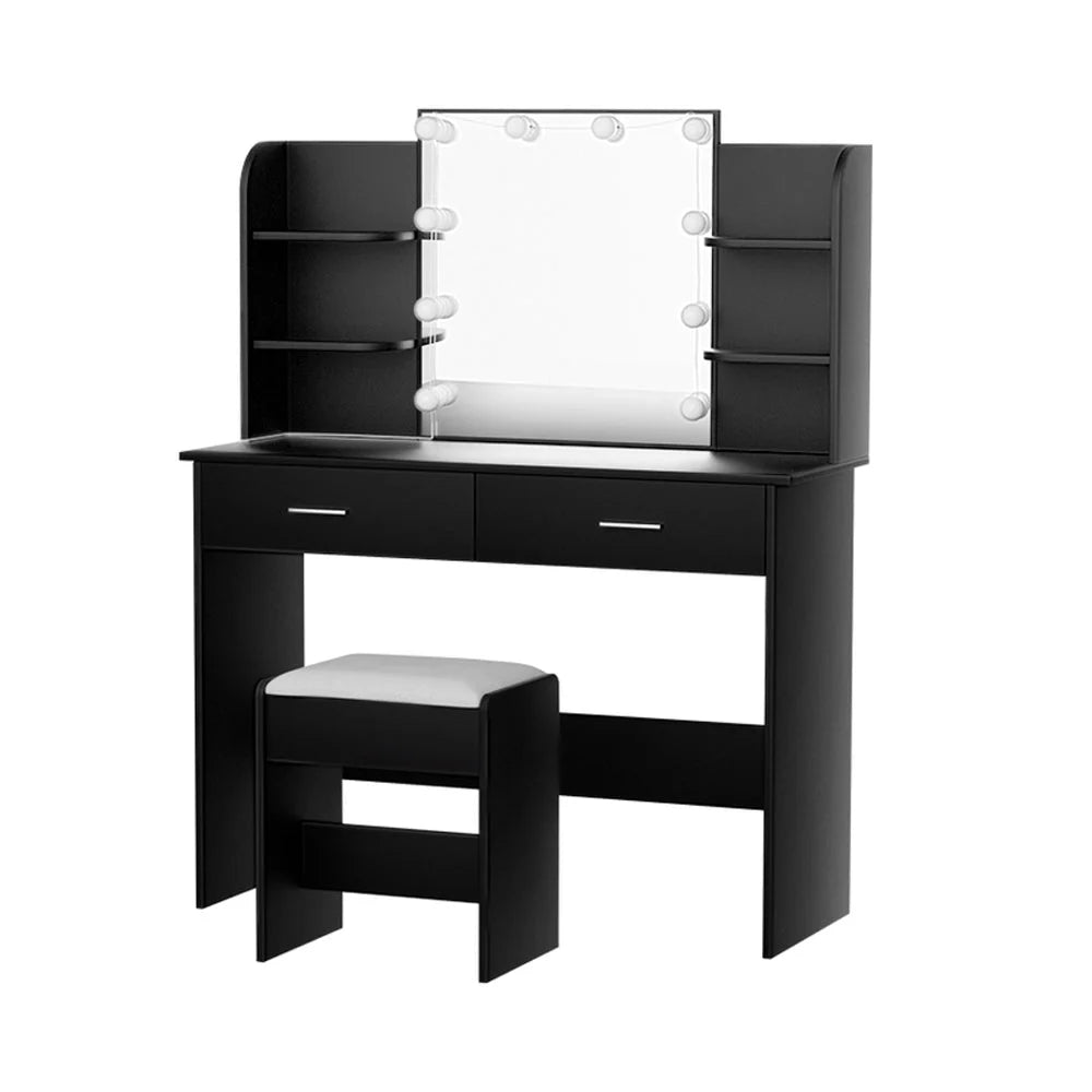 Black dressing table with caster wheels and side handle rail