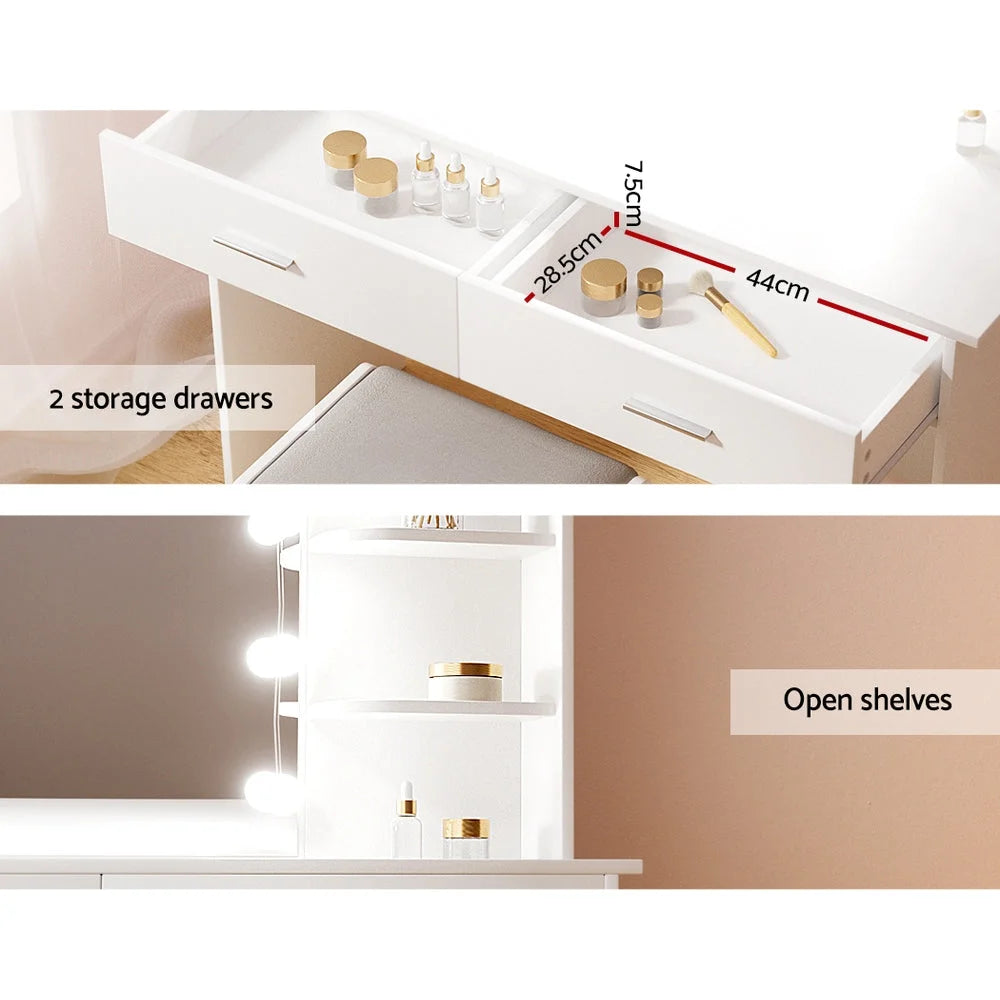 Dressing Table Set with Stool and 10 LED Bulbs - White