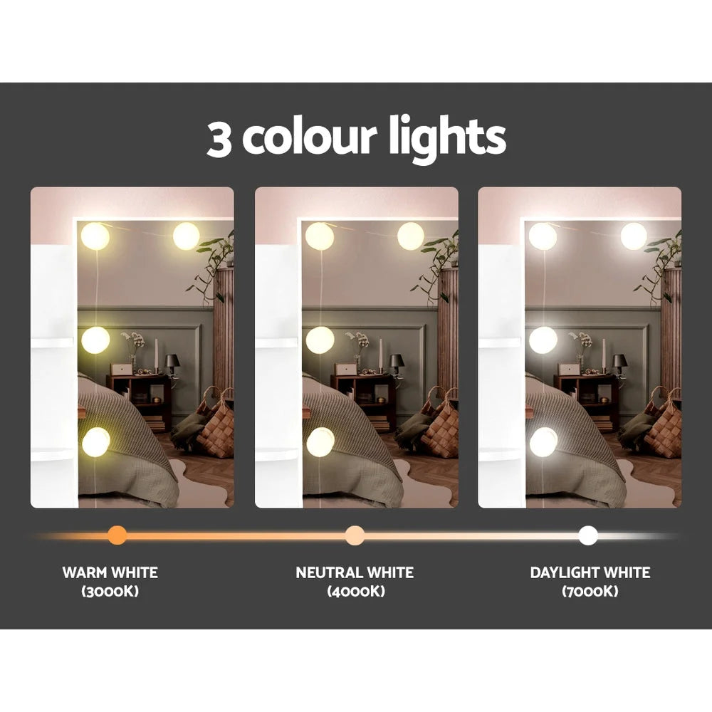 Dressing Table Set with Stool and 10 LED Bulbs - White