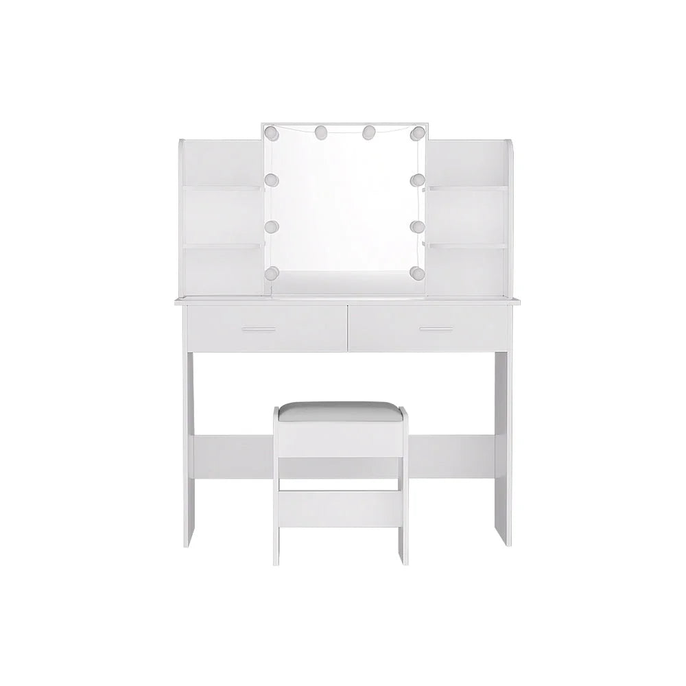 Dressing Table Set with Stool and 10 LED Bulbs - White