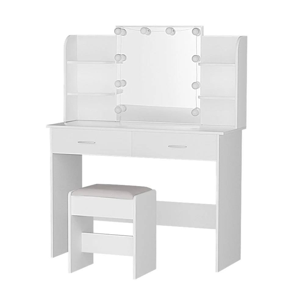 Dressing Table Set with Stool and 10 LED Bulbs - White