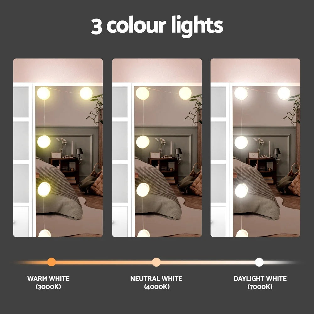 Dressing Table Set with Stool and 10 LED Bulbs - White