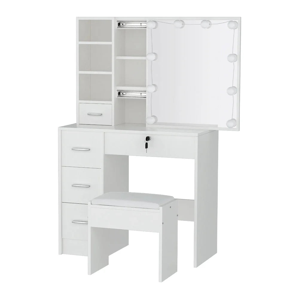 Dressing Table Set with Stool and 10 LED Bulbs - White