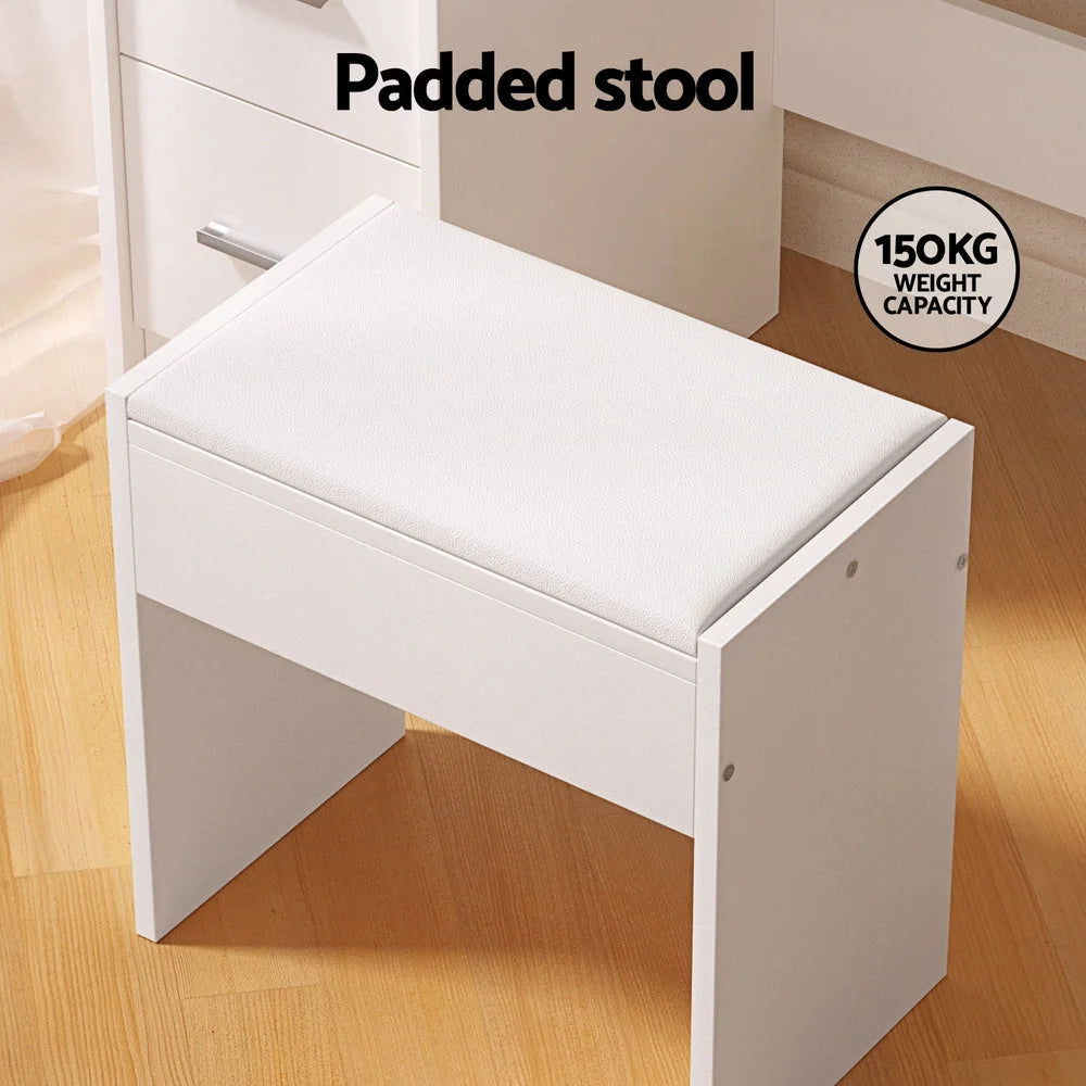 Dressing Table Set with Stool and 10 LED Bulbs - White
