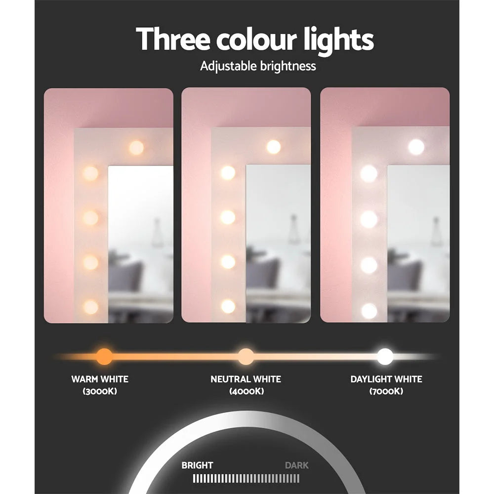 Dressing Table Set with Stool and 12 LED Bulbs - White