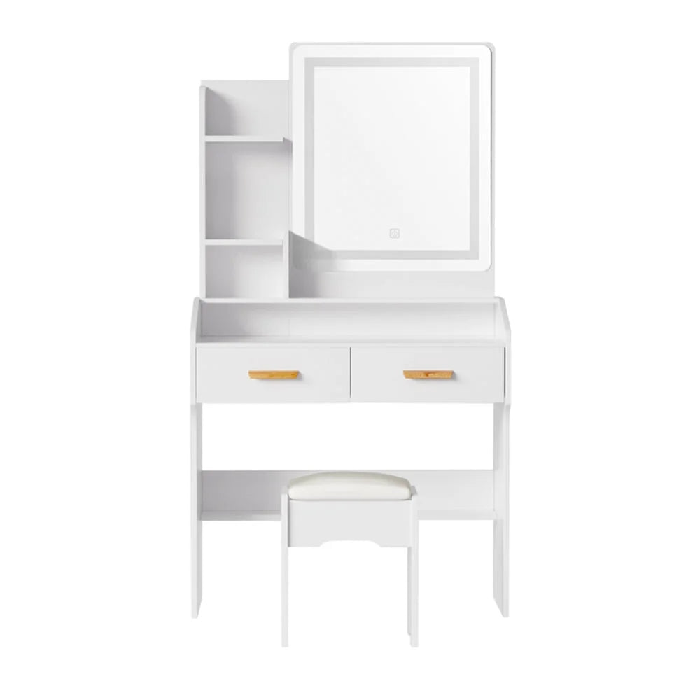Dressing Table Set with Stool and LED Mirror - White Doria