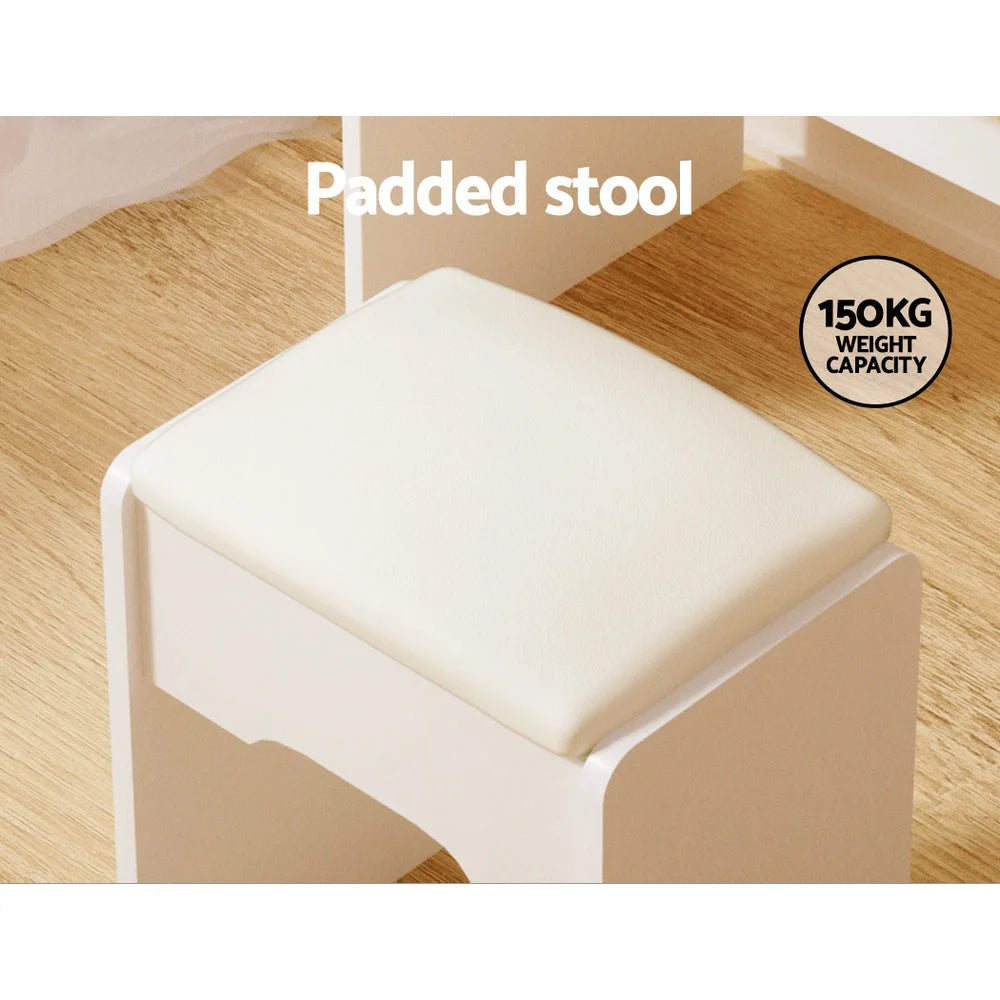 Dressing Table Set with Stool and LED Mirror - White Doria
