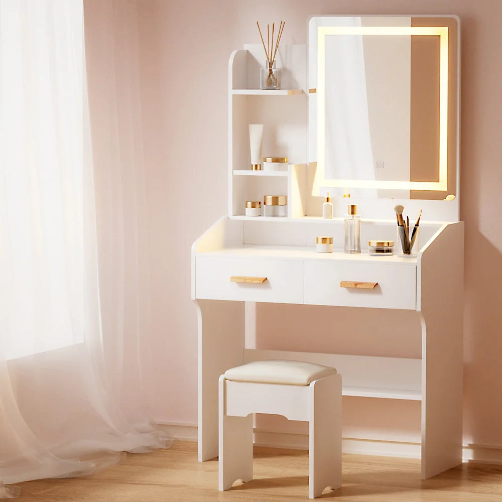 Dressing Table Set with Stool and LED Mirror