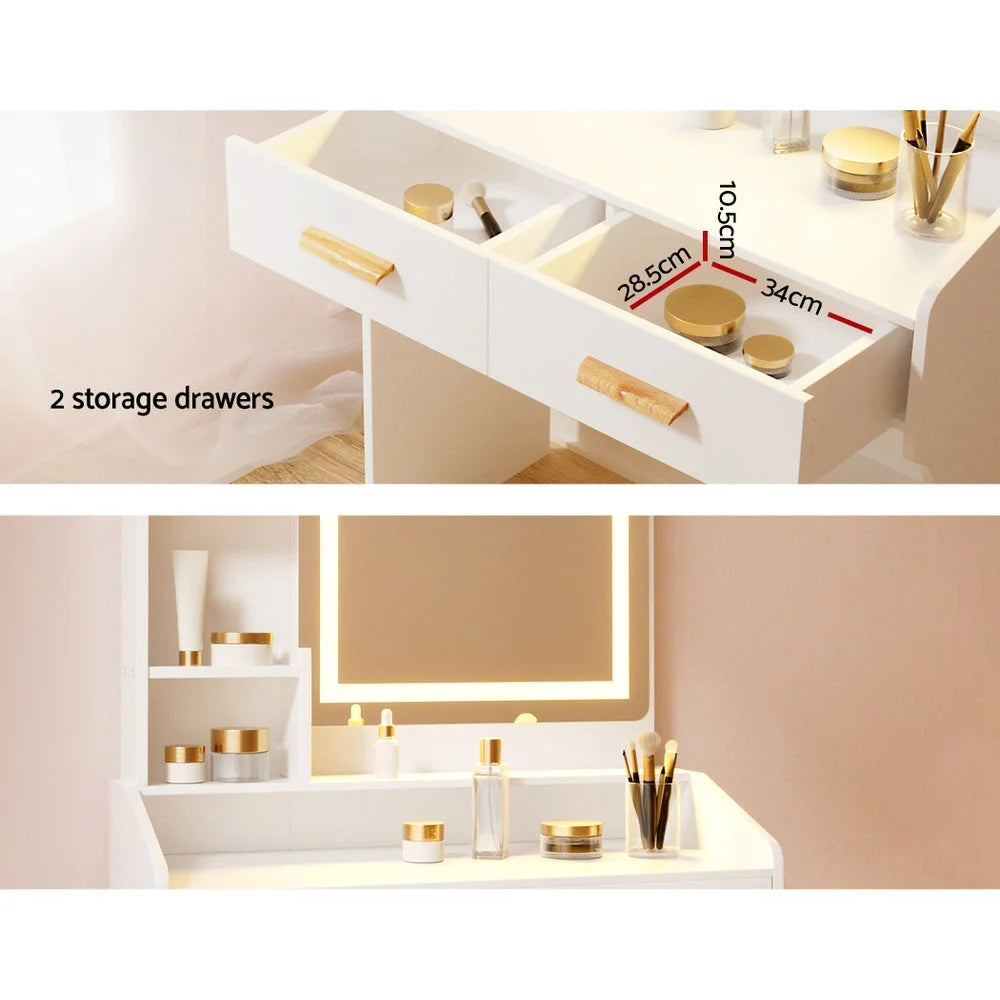 Dressing Table Set with Stool and LED Mirror - White Doria
