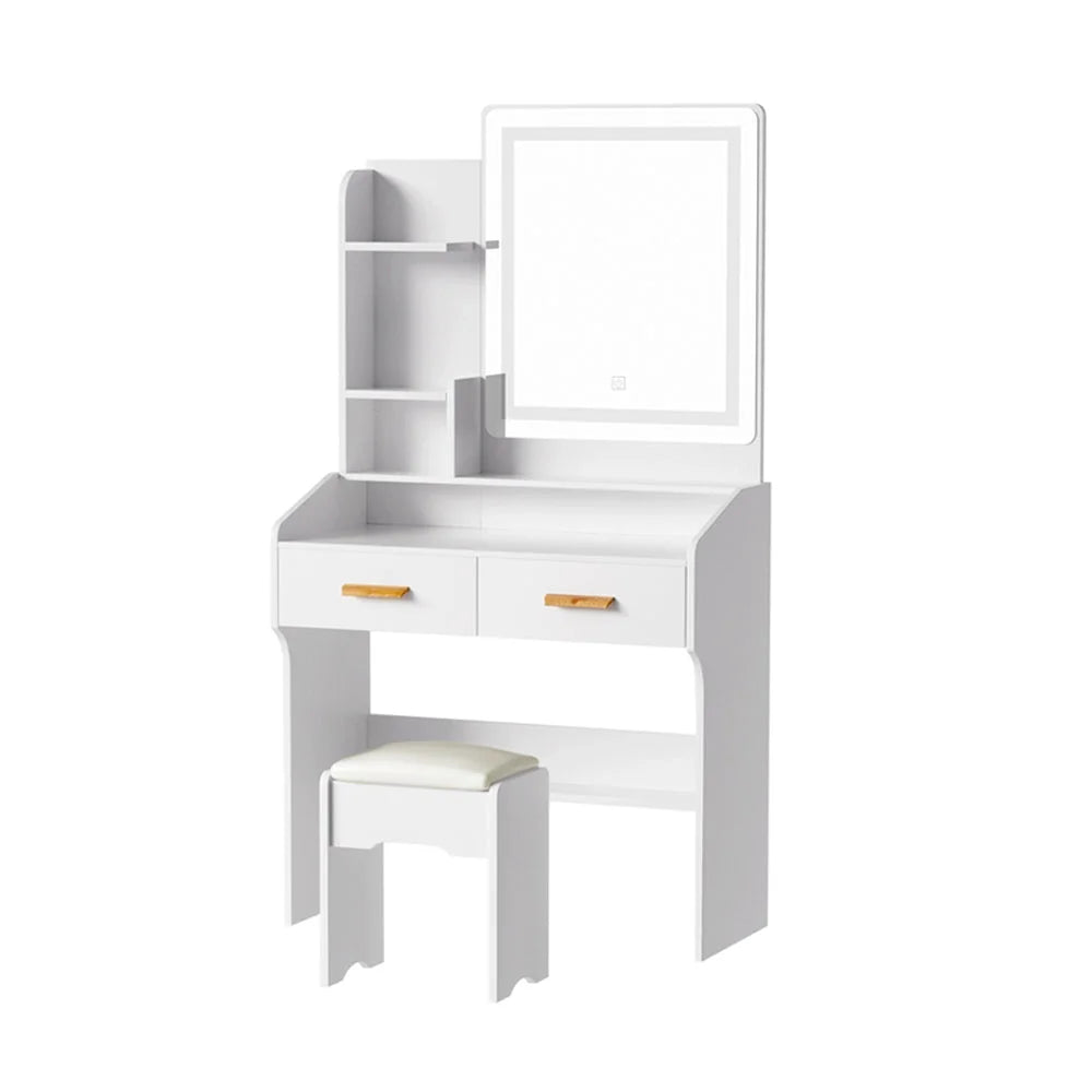 Dressing Table Set with Stool and LED Mirror - White Doria