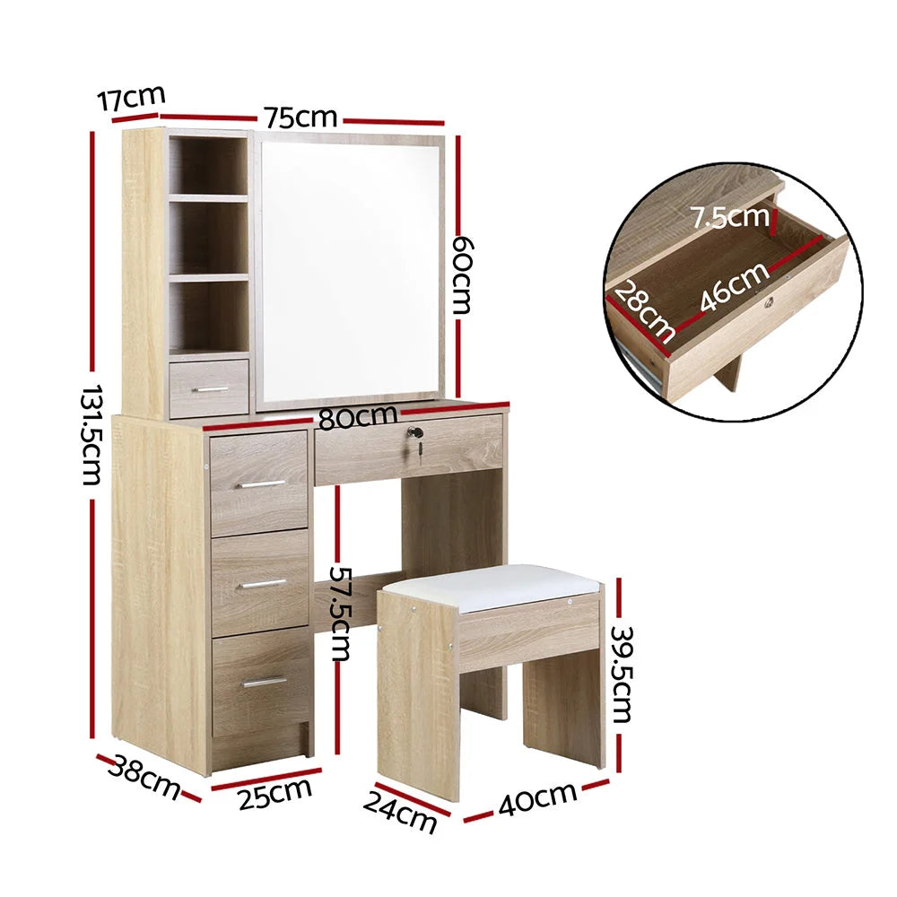 Mirror with dressing table stool slide