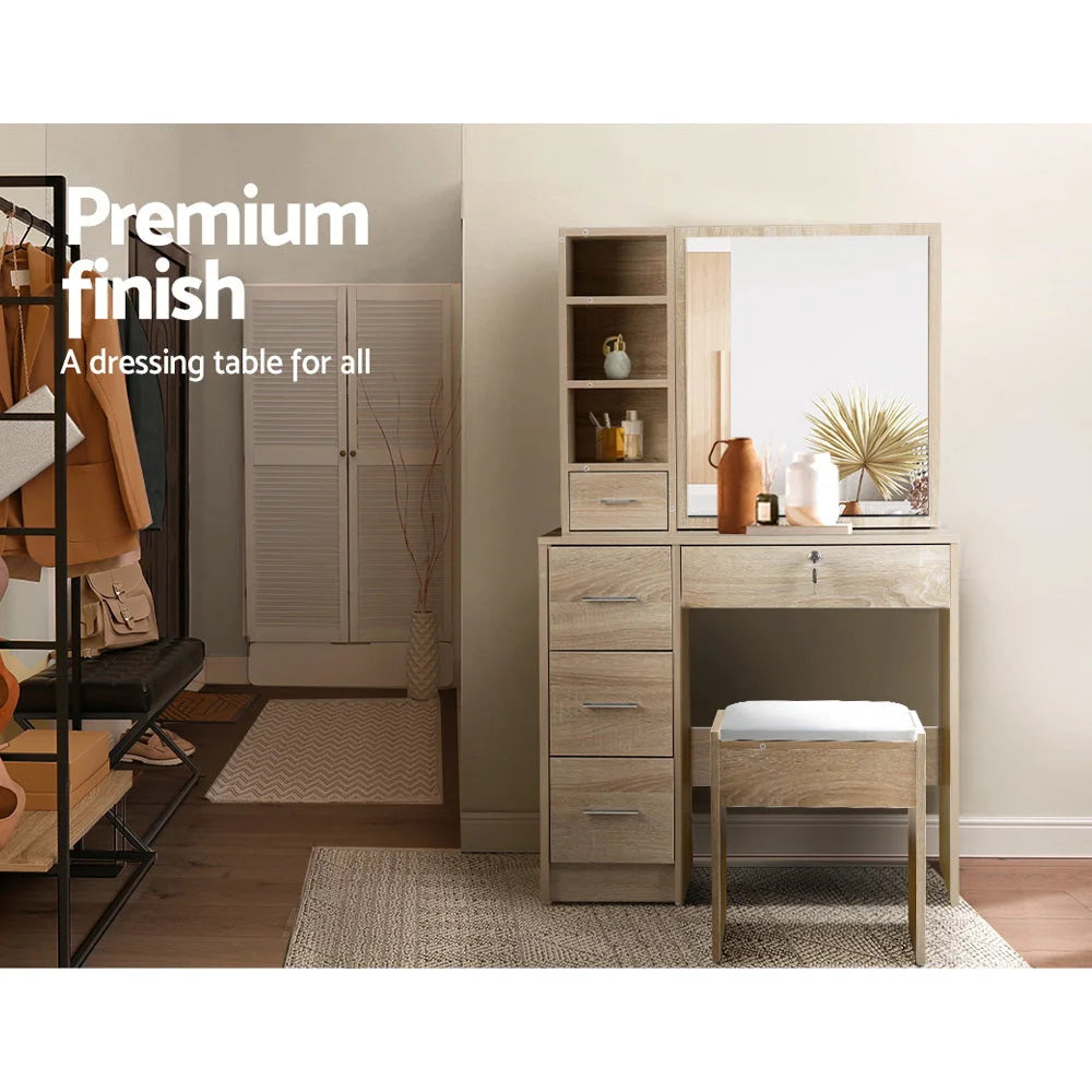 Dressing Table Stool Set with Slide Mirror Makeup Vanity