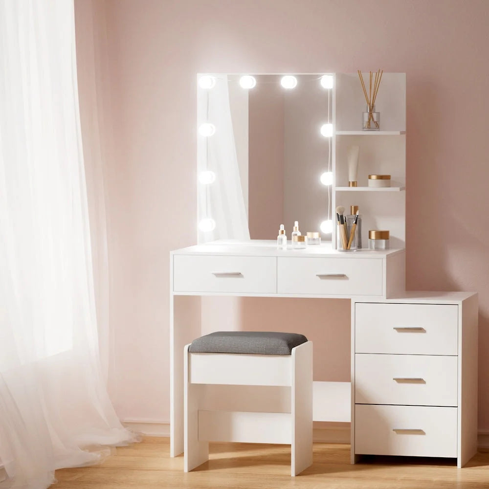 Dressing Table Vanity Desk LED 10-Bulb Makeup Mirror Stool