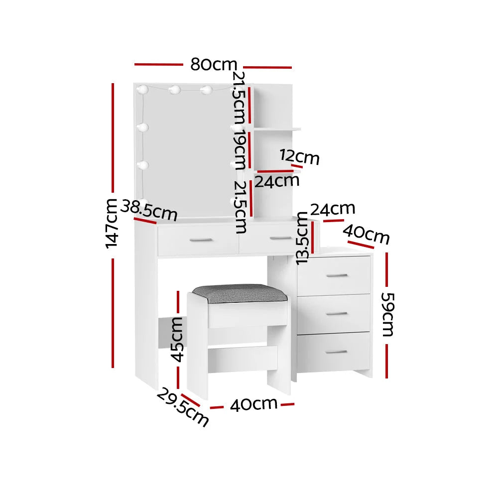 Dressing Table Vanity Desk LED 10-Bulb Makeup Mirror Stool