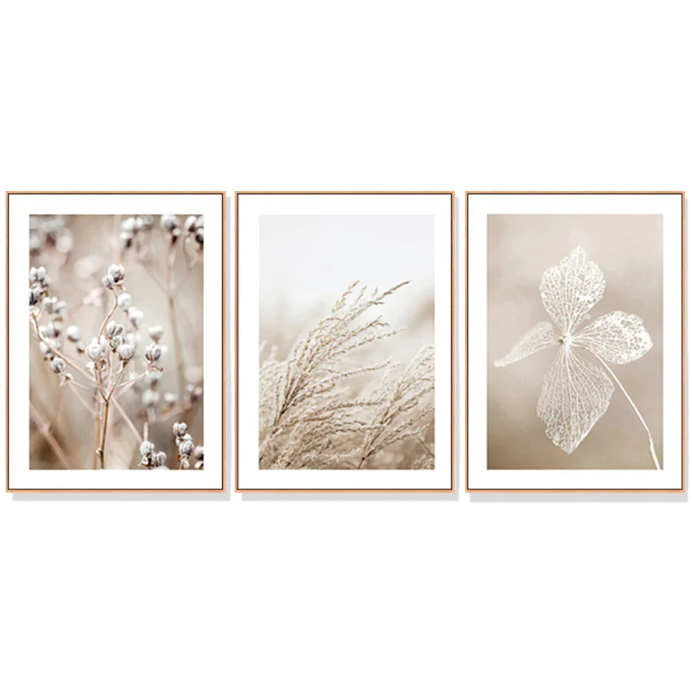 Dried Flower Wall Art - 3 Sets Wood Frame Canvas 40cm x
