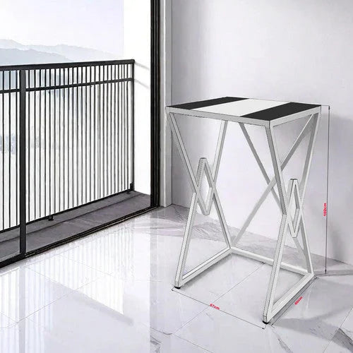 Dryer stand shelf with tiered shelves and metal supports
