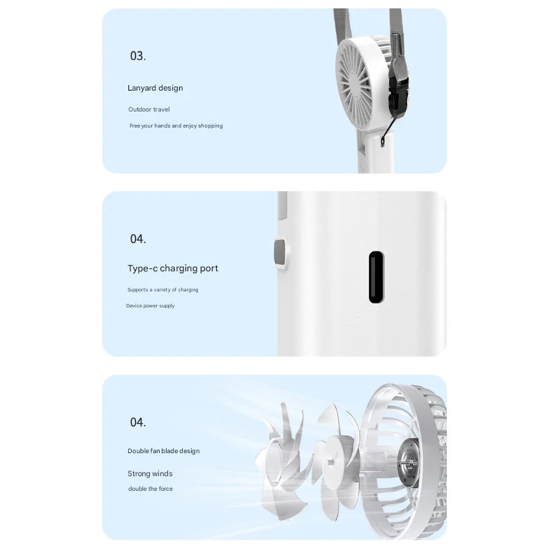 Dual-Blade Portable Neck Fan - Rechargeable USB Fan