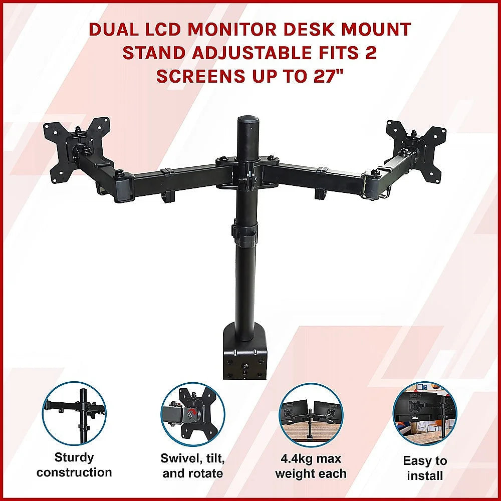 Dual LCD Monitor Desk Mount Stand Adjustable Fits 2 Screens