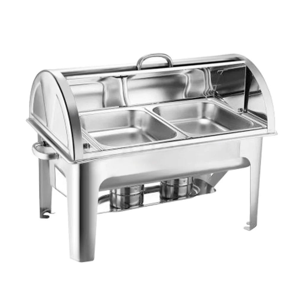 Dual Tray Chafing Dish 4.5L Stainless Steel Roll Top Food Warmer - Premium