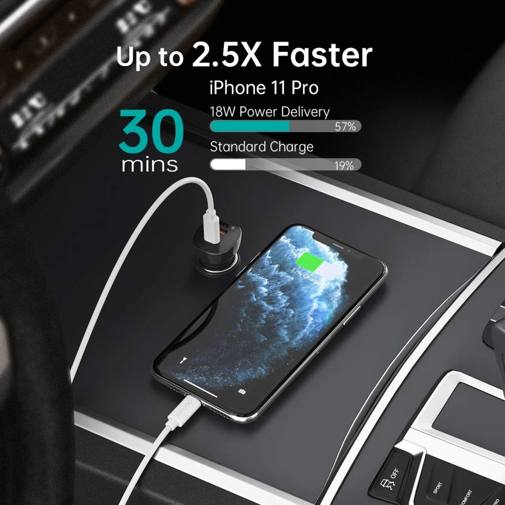 Dual USB-C 36W Car Charger Adapter Black - CHOETECH