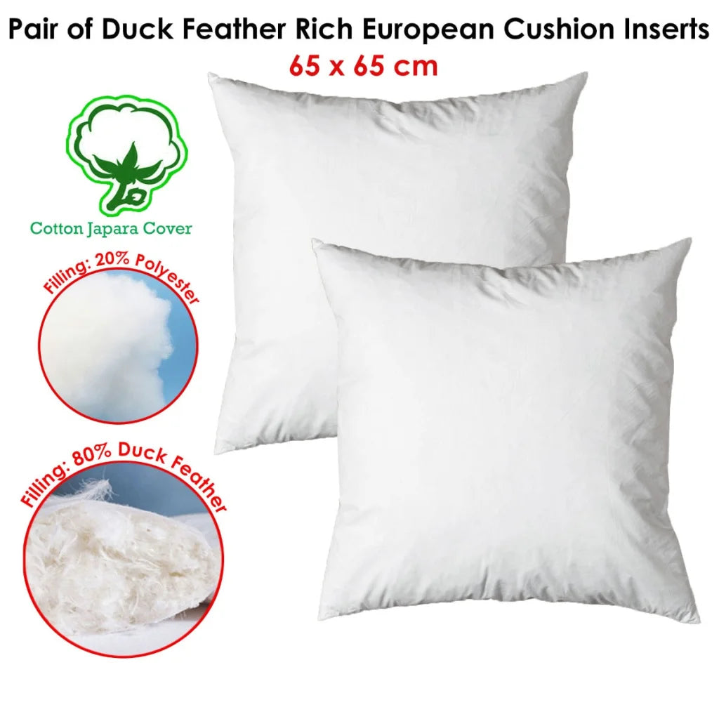 Duck Feather Rich Fill Cushion Insert European 65 x 65 cm