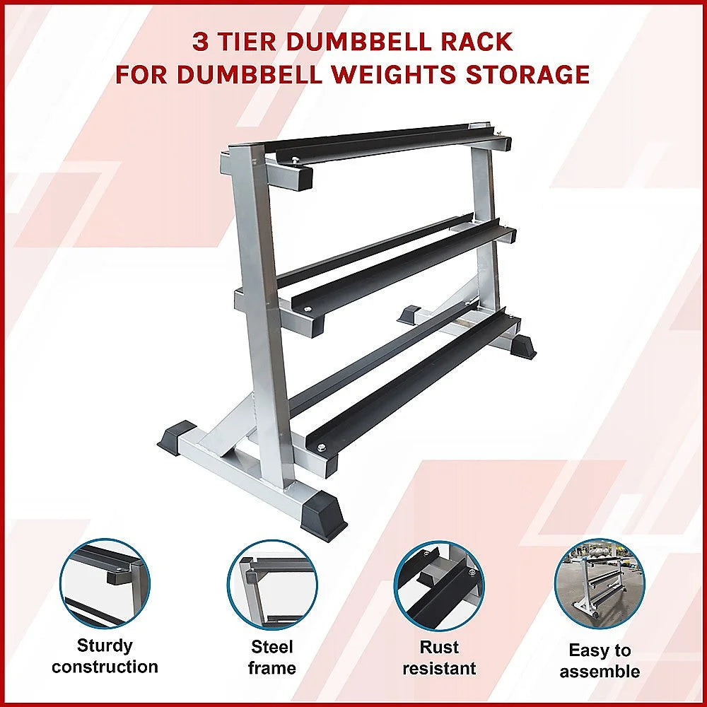 Dumbbell Rack 3-Tier - Dumbbell Weights Storage - Fitness