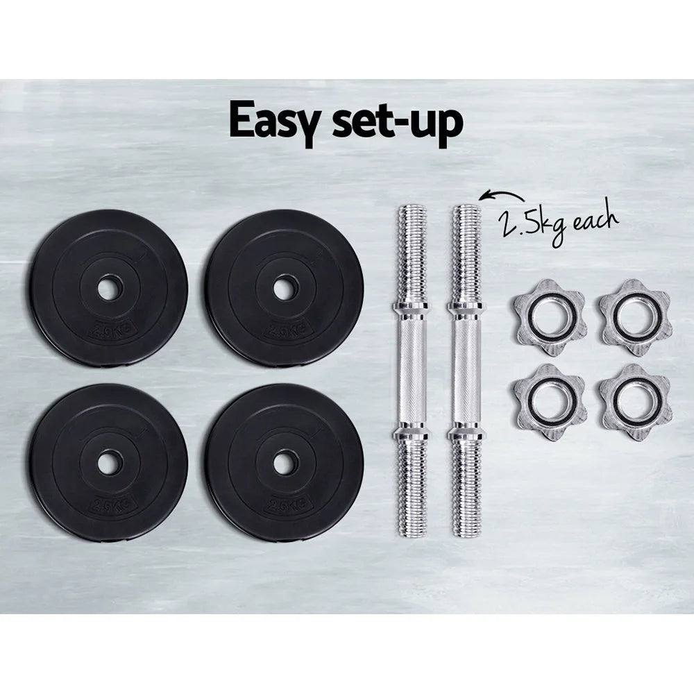 Dumbbell Set 15KG Weight Training Plates Home Gym Fitness