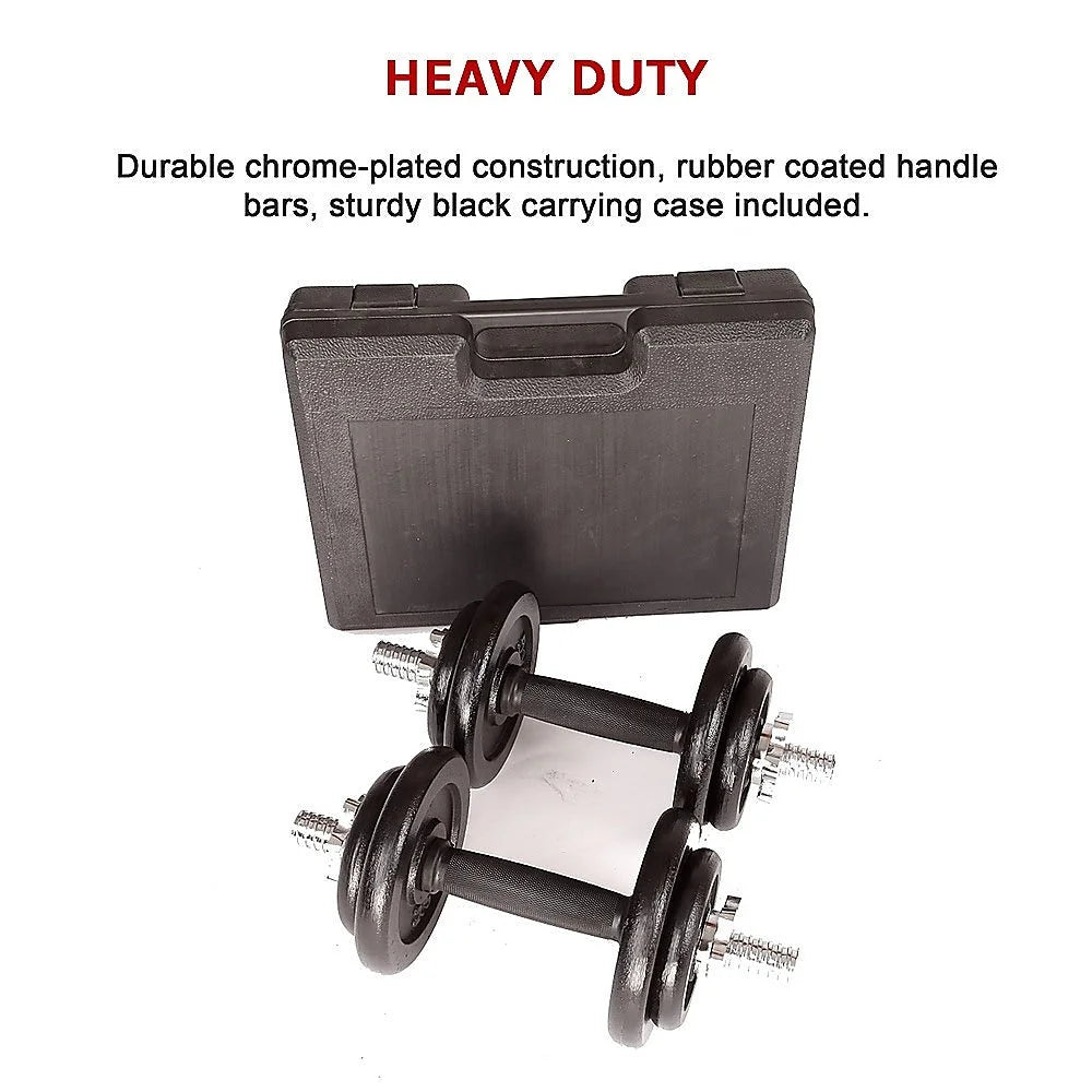 Dumbbell Set 20KG Black with Carrying Case - Fitness
