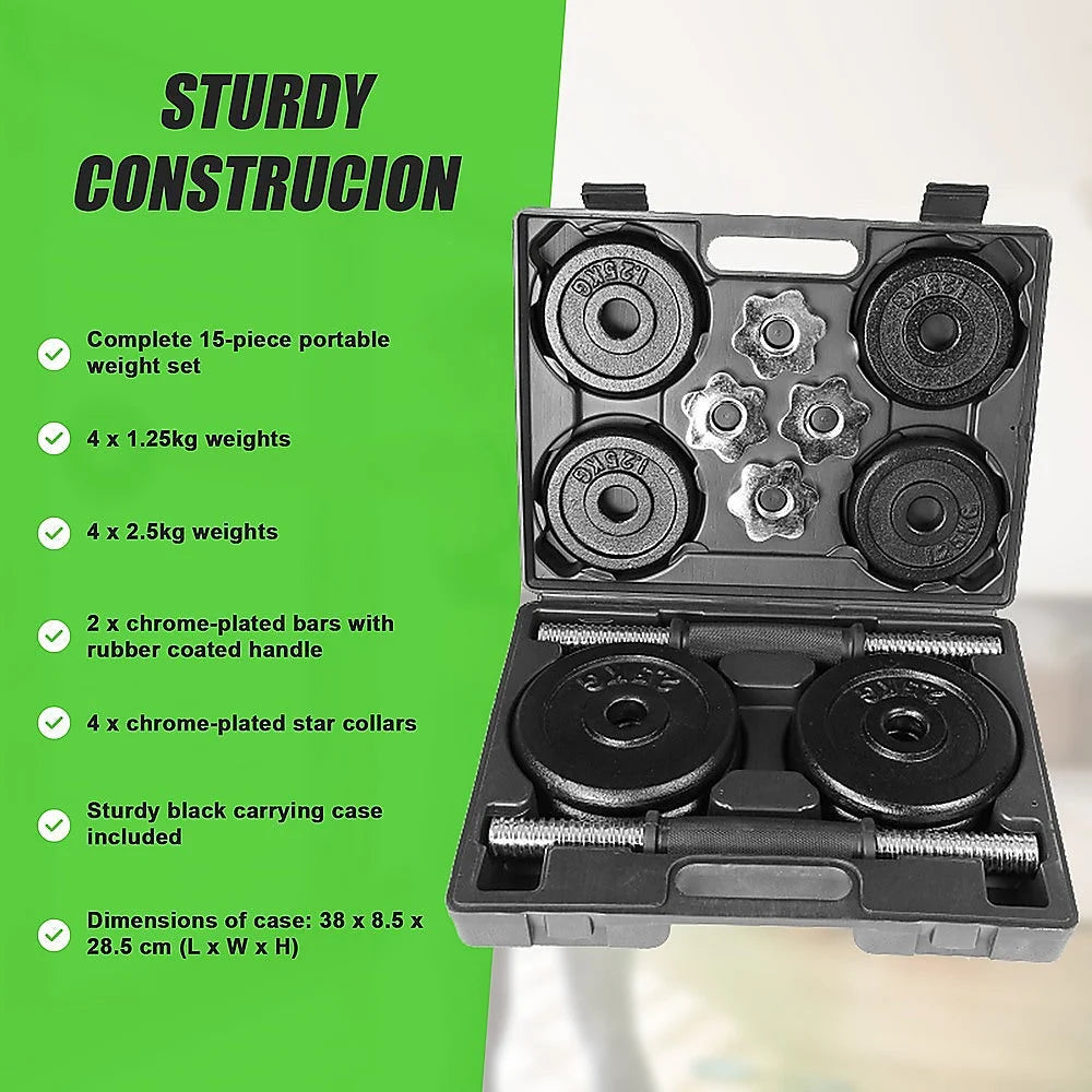 Dumbbell Set 20KG Black with Carrying Case - Fitness