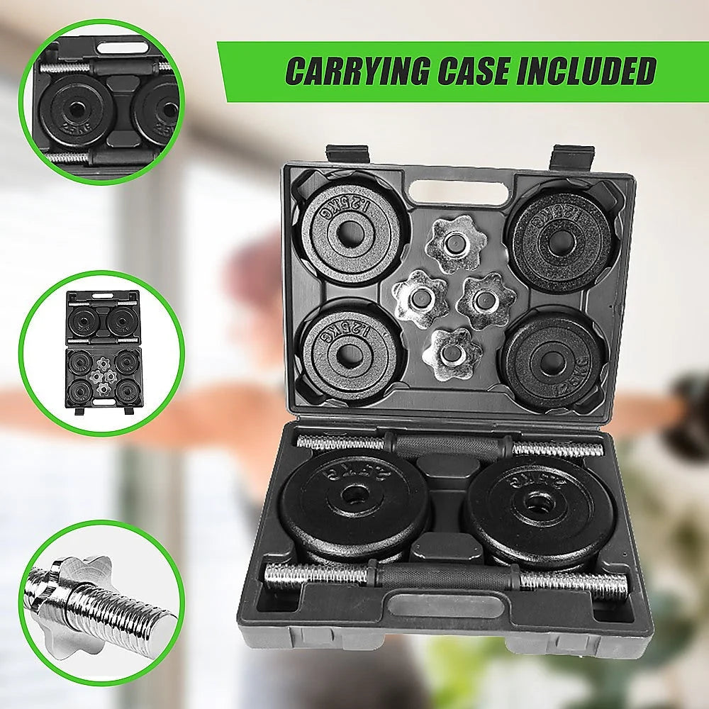 Dumbbell Set 20KG Black with Carrying Case - Fitness