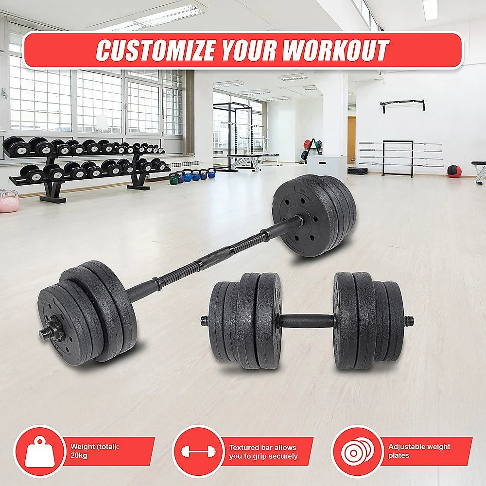 Dumbbell Set 20kg Home Gym Fitness Weights Bar Plates