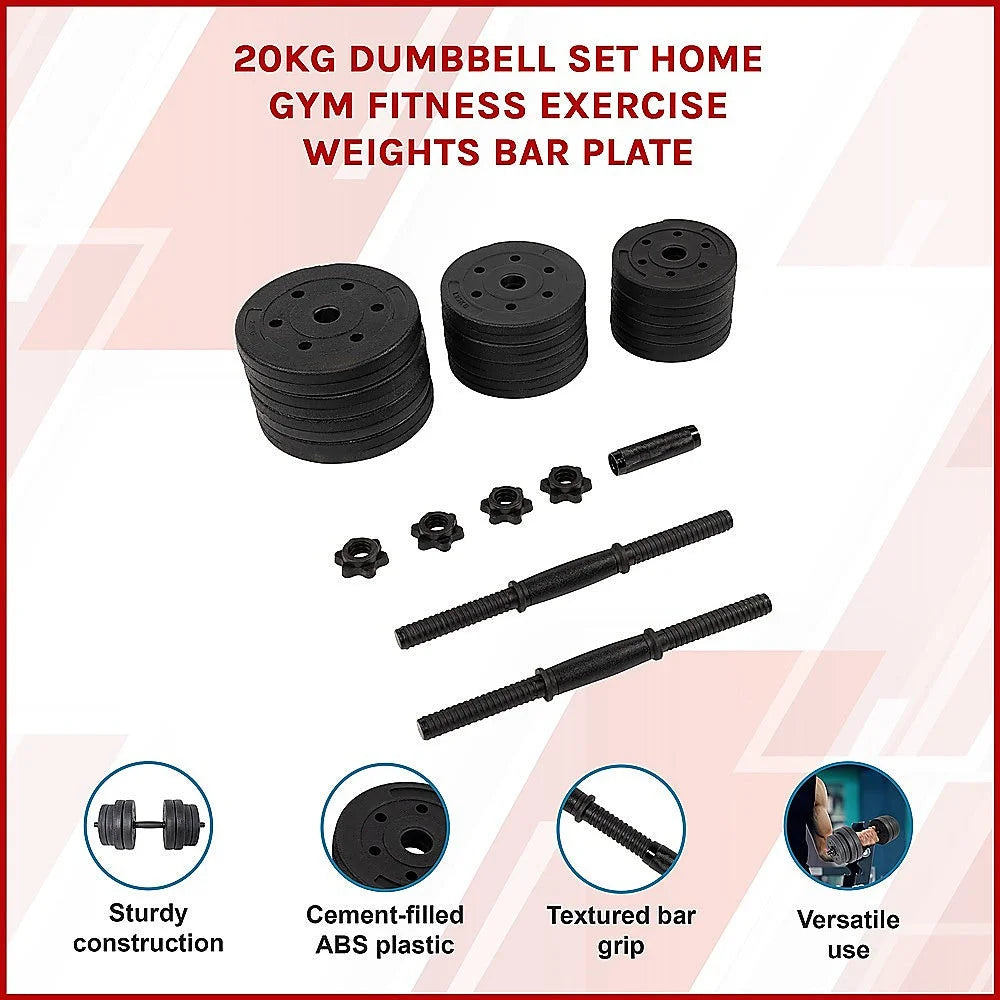 Dumbbell Set 20kg Home Gym Fitness Weights Bar Plates
