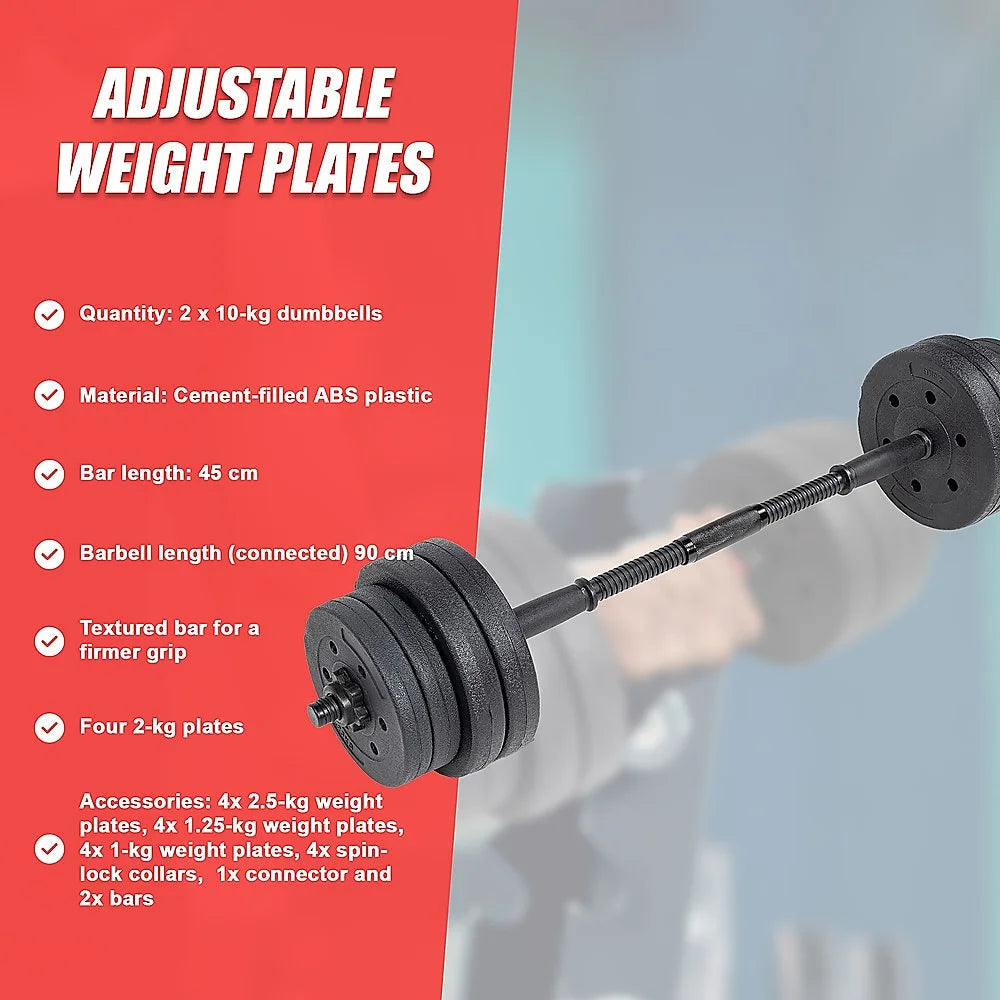 Dumbbell Set 20kg Home Gym Fitness Weights Bar Plates