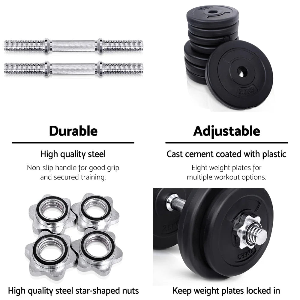 Dumbbell Set 20KG Weight Training Plates Home Gym Fitness