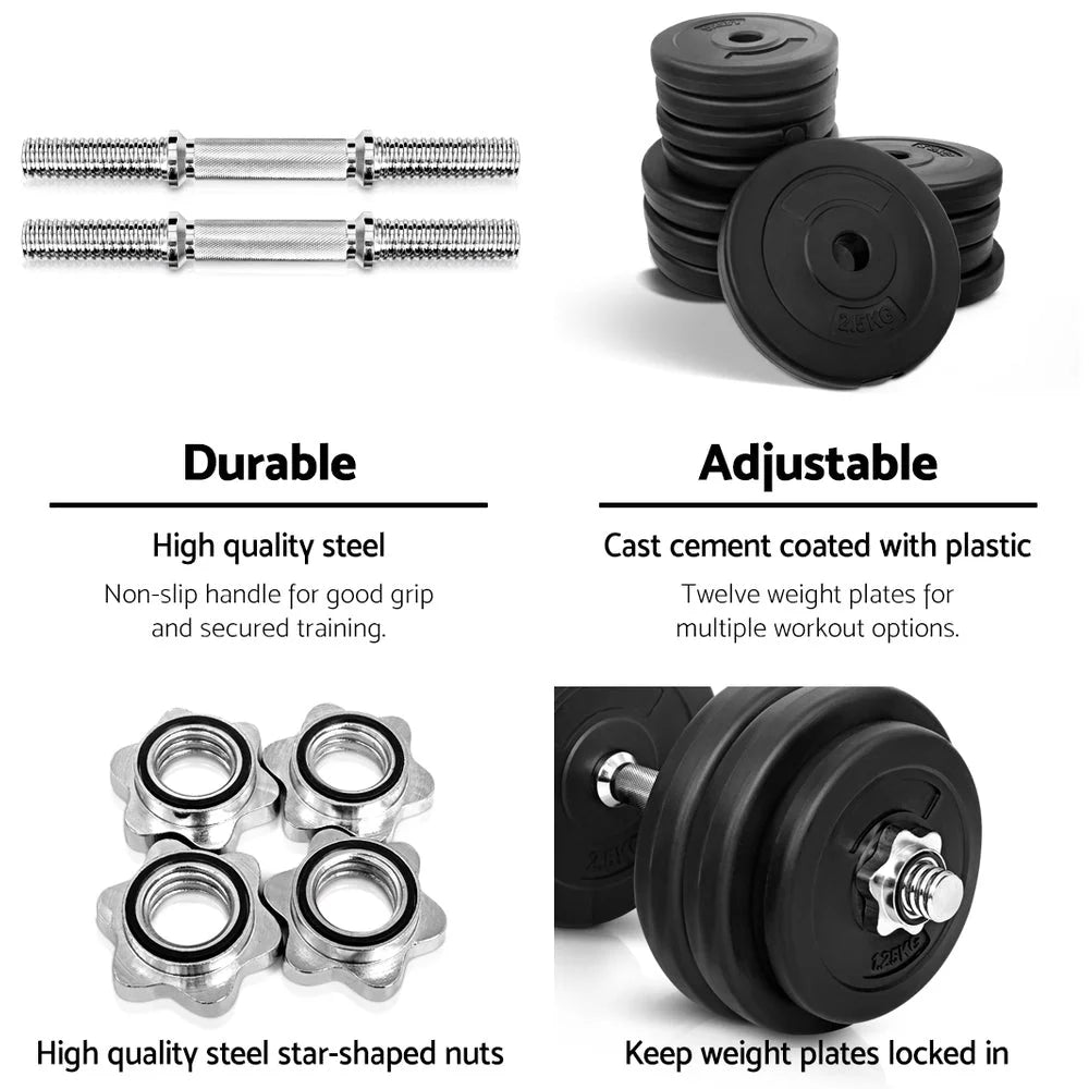 Dumbbell Set 30KG Weight Plates Home Gym Fitness Exercise